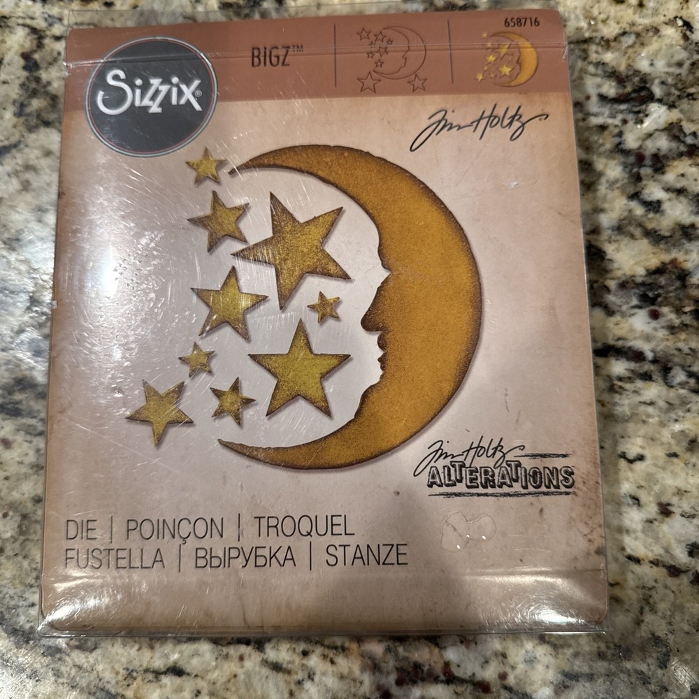 TIM HOLTZ Sizzix *CRESCENT MOON & STARS* Die BIGZ 658716 Alterations RARE